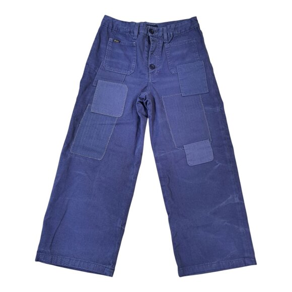 Polo Ralph Lauren Girl Patchwork Wide Leg Cotton Twill Blue Pants Boho Sz 12 - Picture 1 of 7